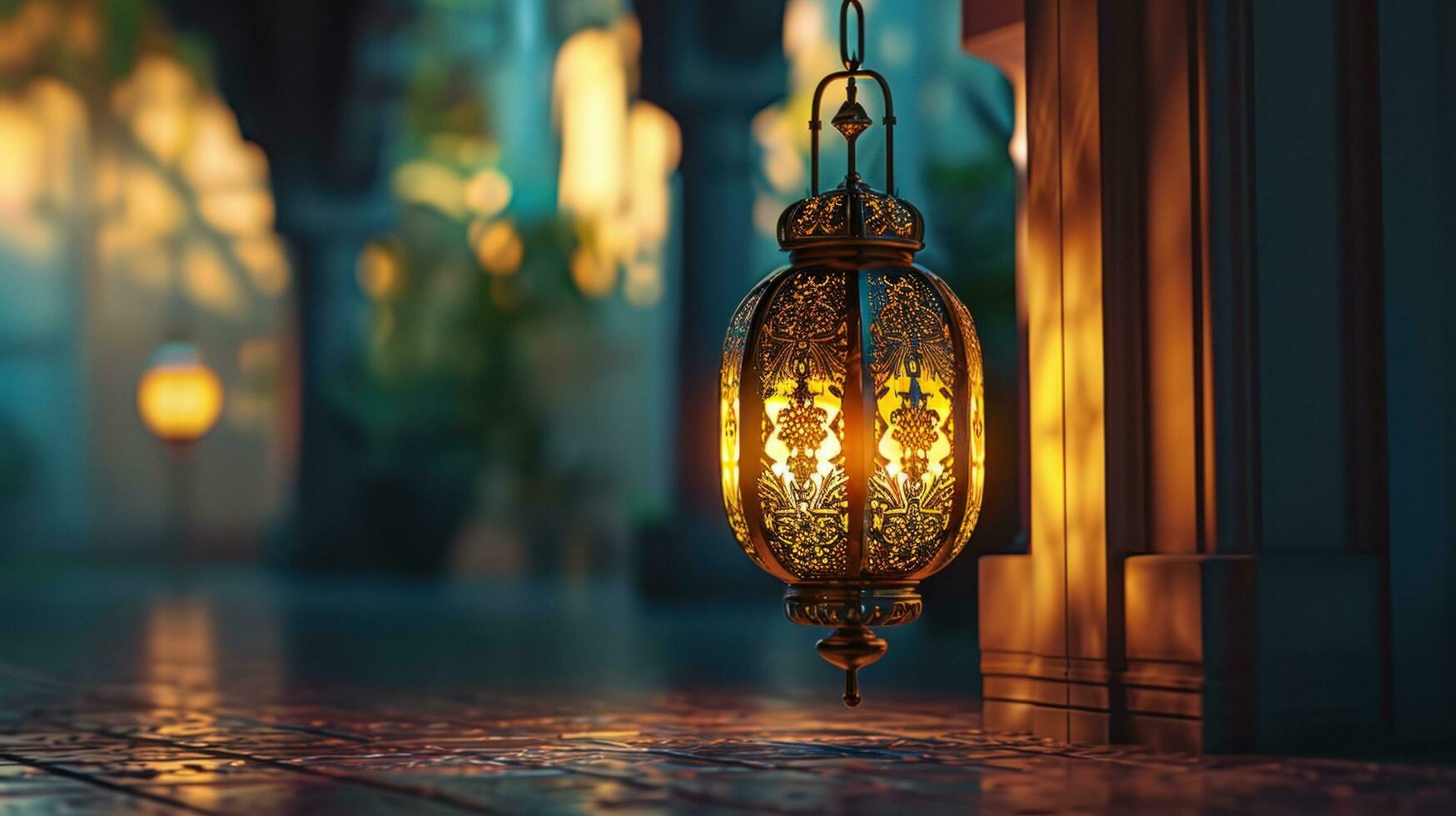 AI generated a traditional arabian lantern lit by candle light is on fire in front of the sun photo