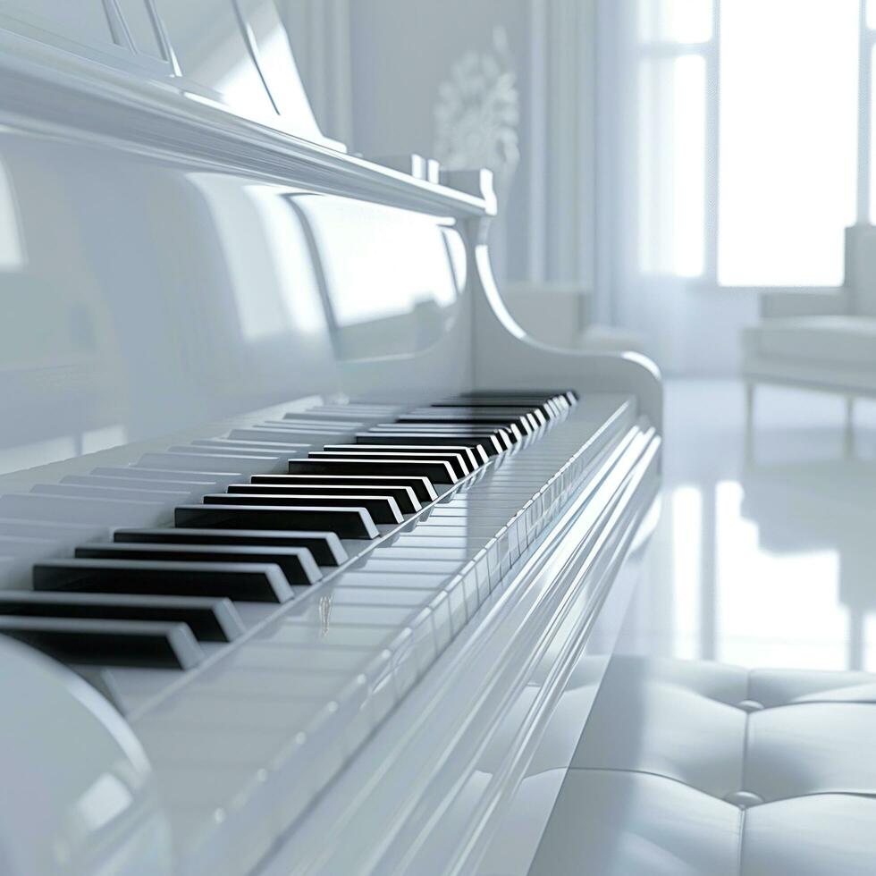 ai generado un cerca arriba de un blanco piano en un blanco habitación foto