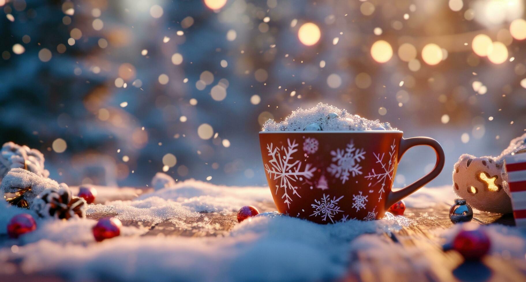 AI generated a coffee cup with a snowflake sleeve in it photo