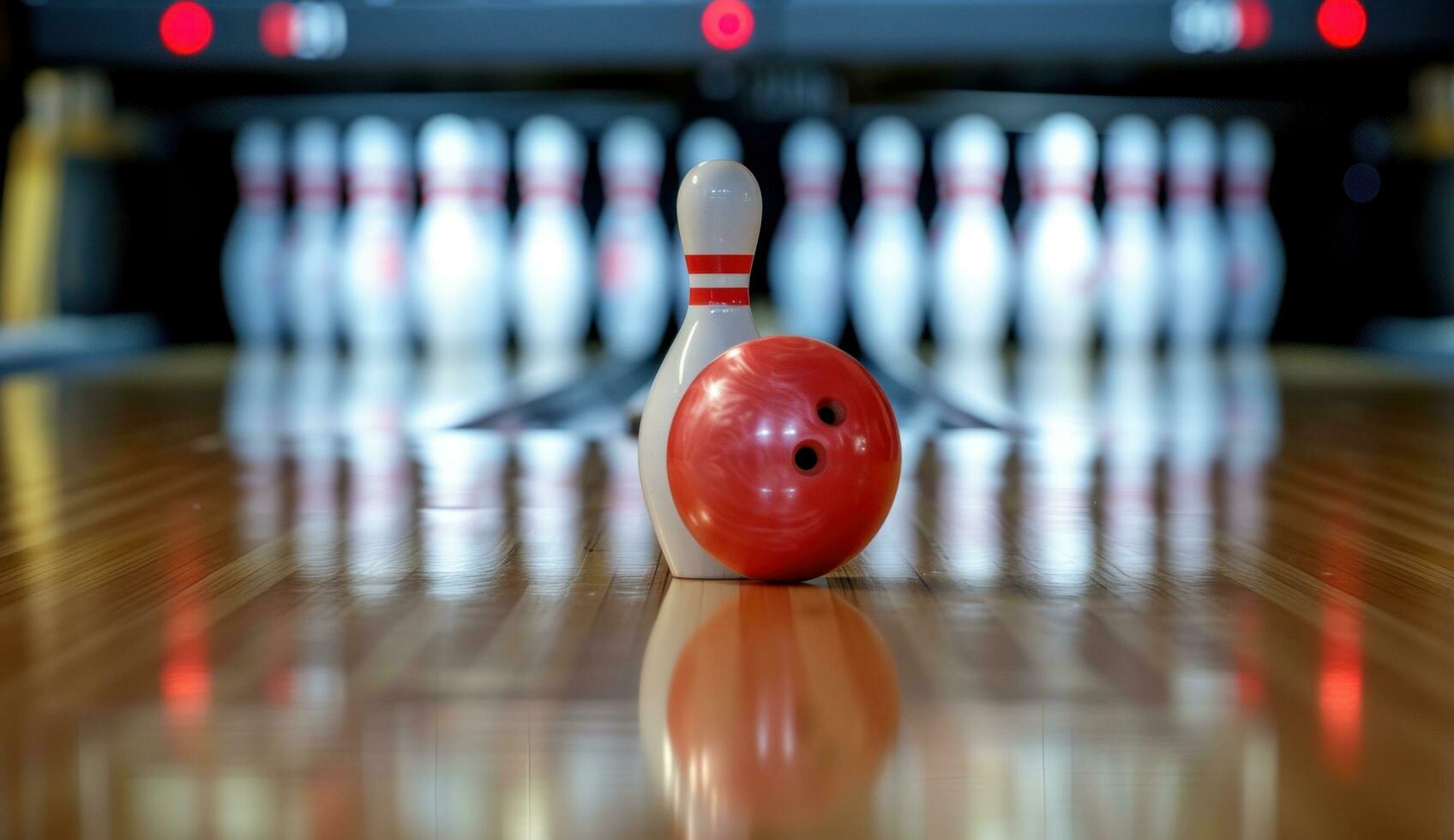 AI generated a bowling ball and pins hitting photo