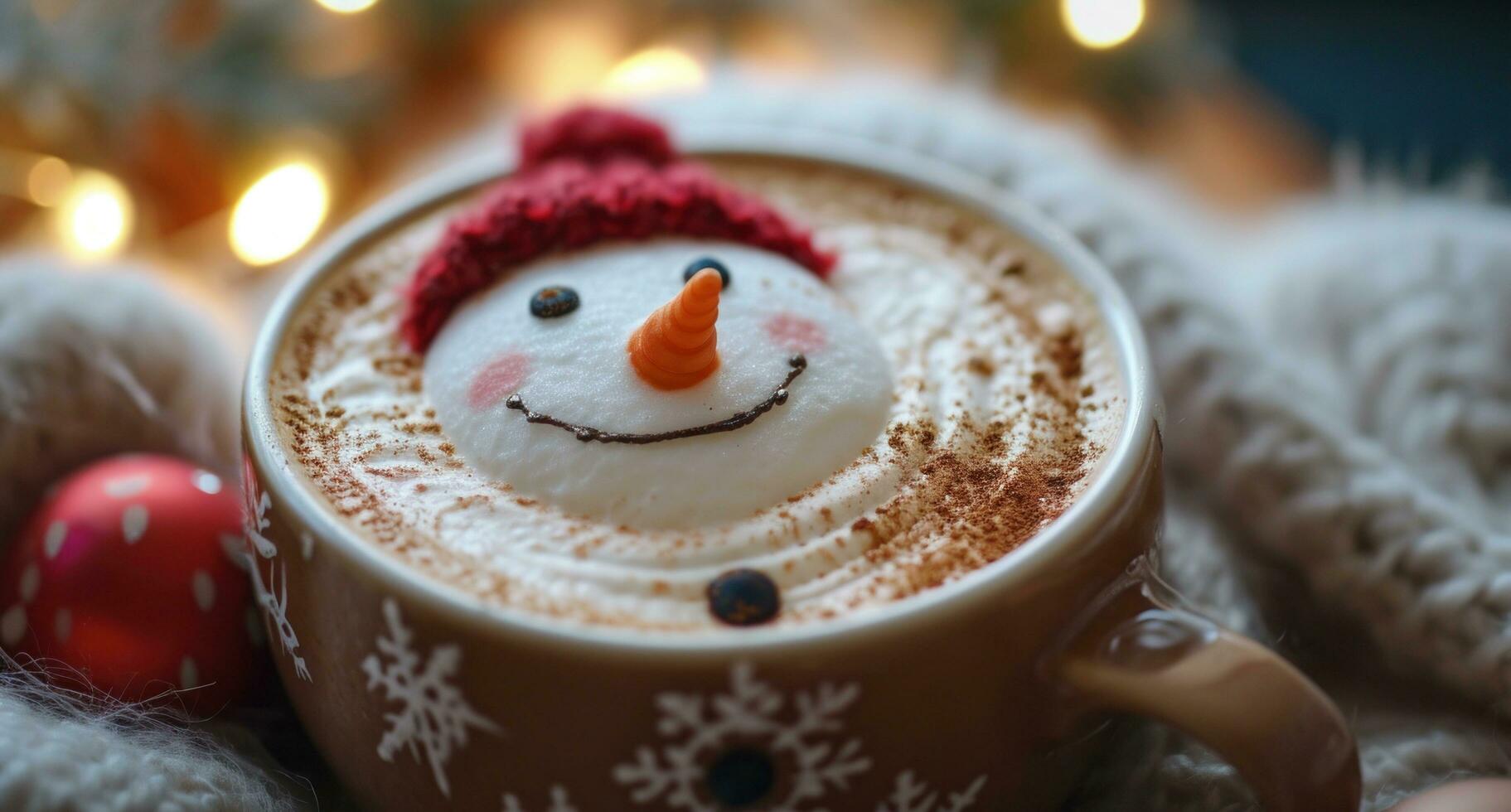 AI generated a cup of coffee with decorations to look like the snowman photo