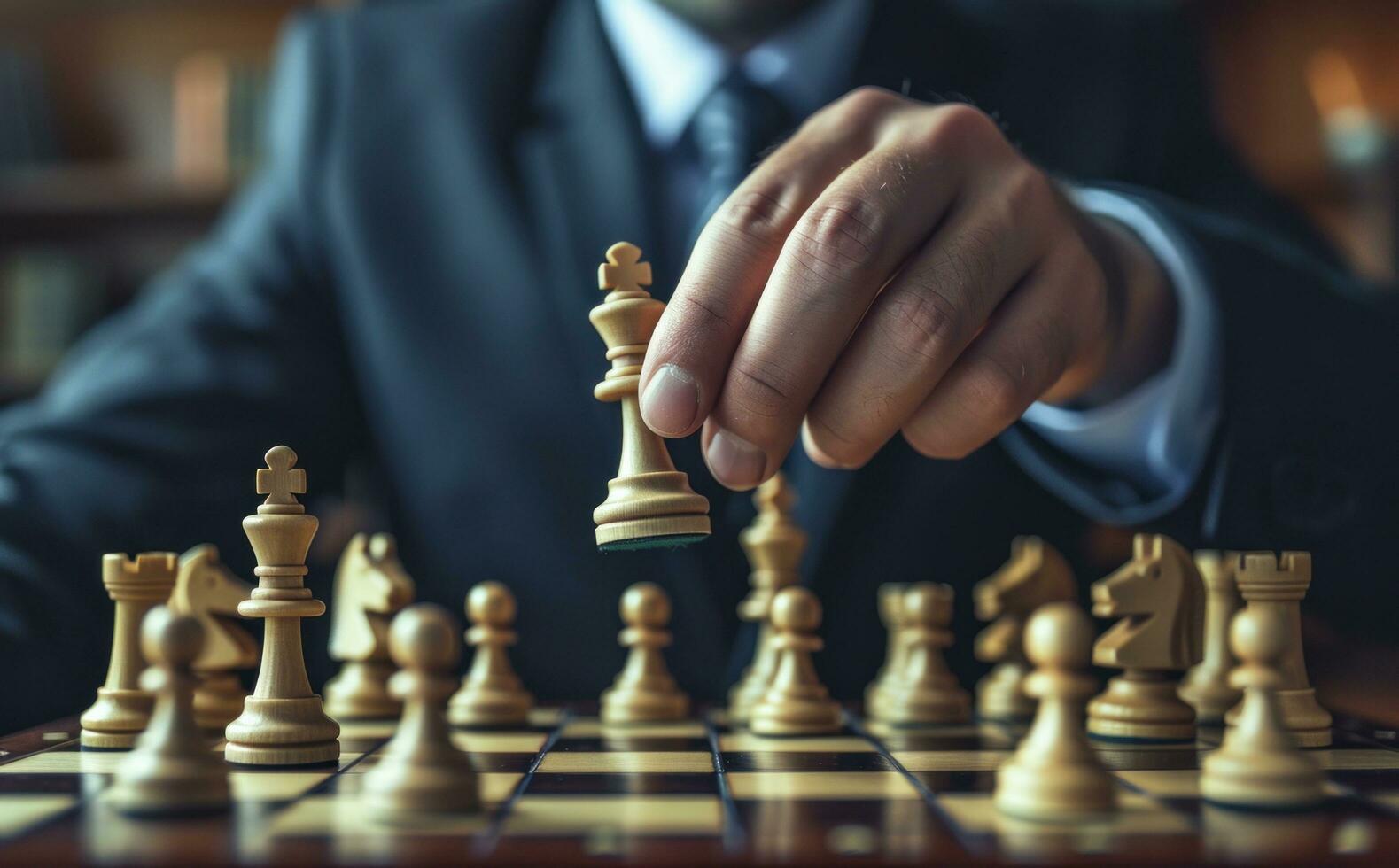 AI generated a man's hand on a chess board photo