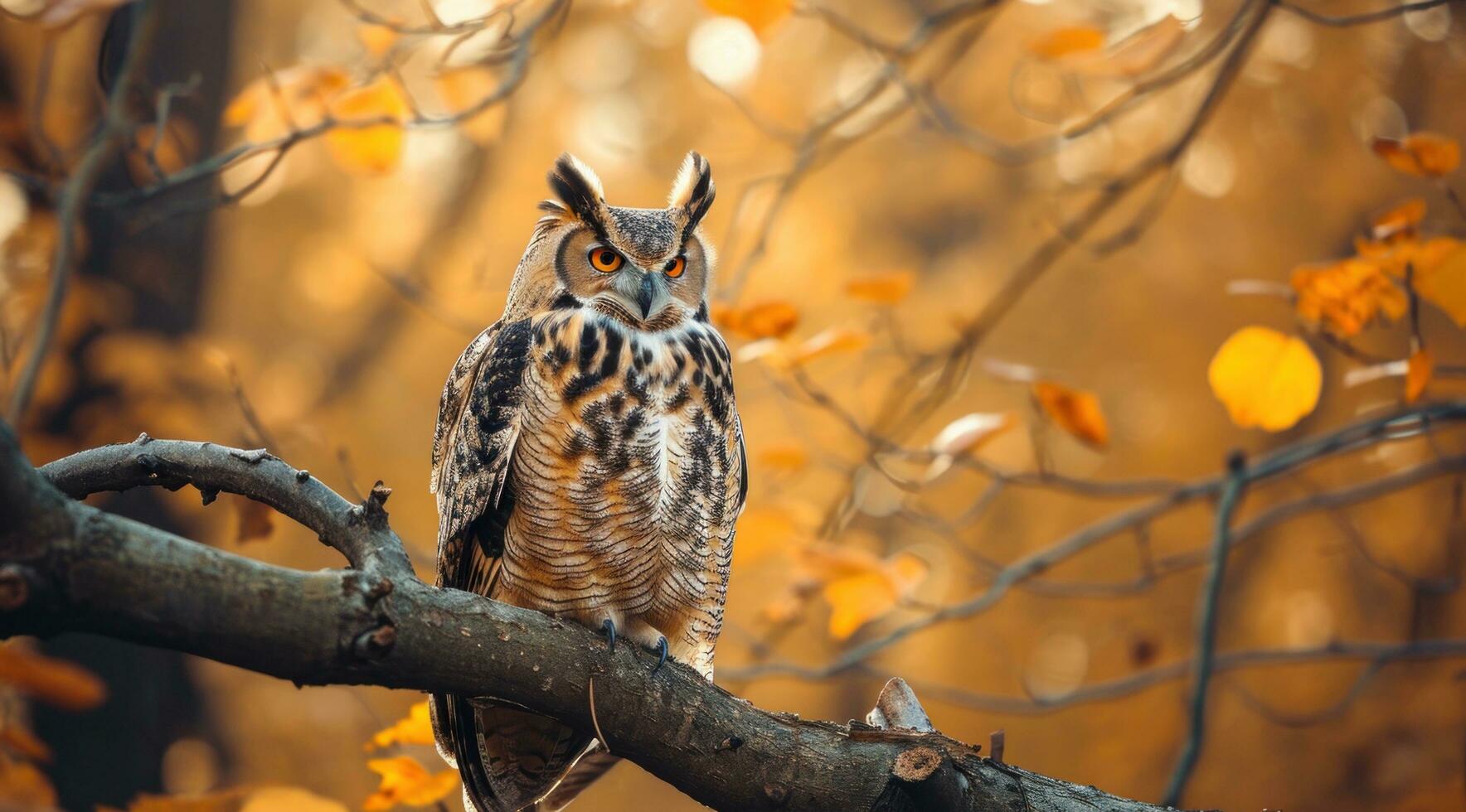 ai generado un grande búho sentado en un árbol rama foto