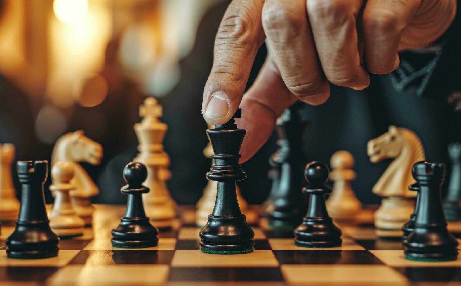 AI generated a man's hand on a chess board photo