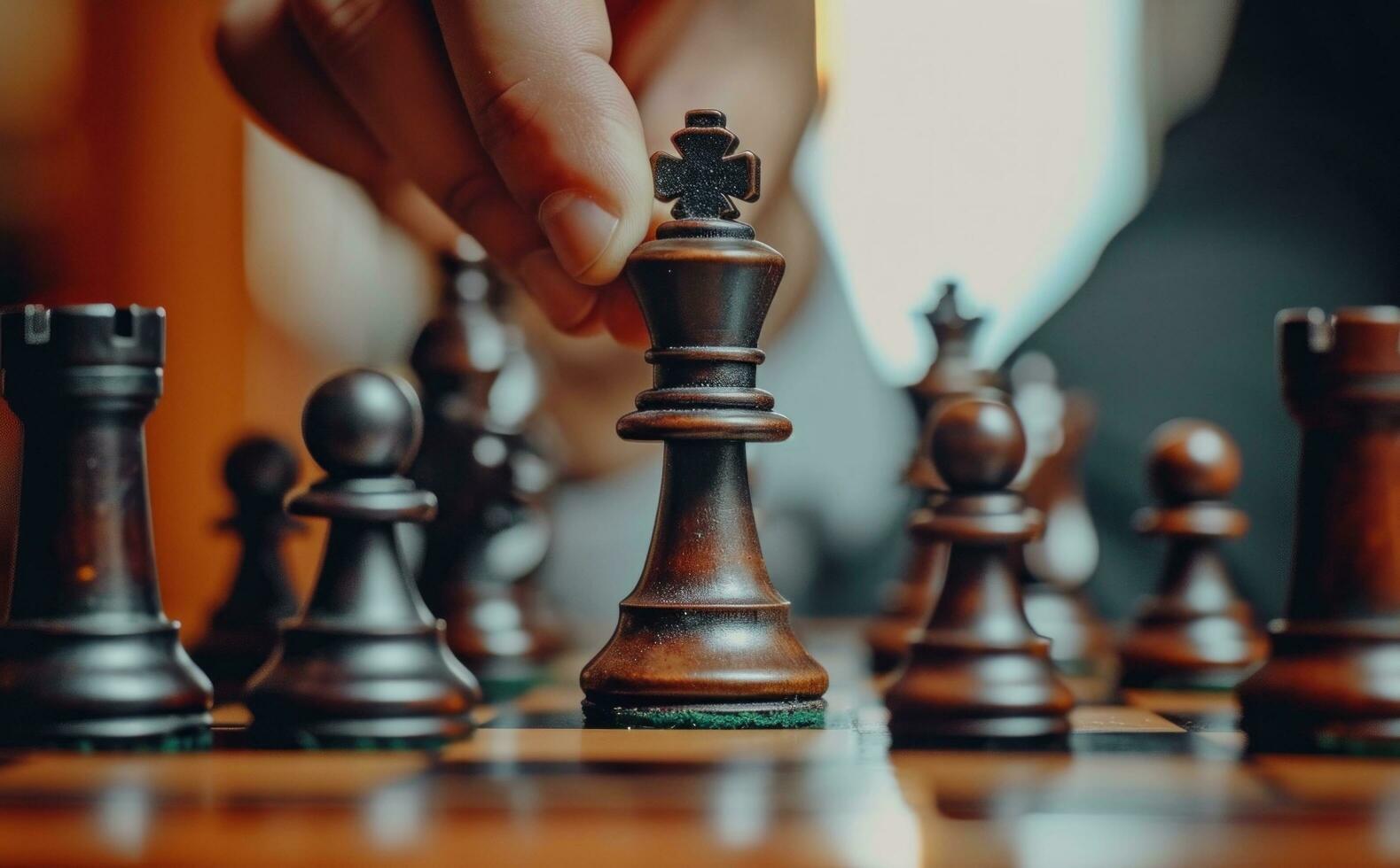 AI generated a man's hand on a chess board photo