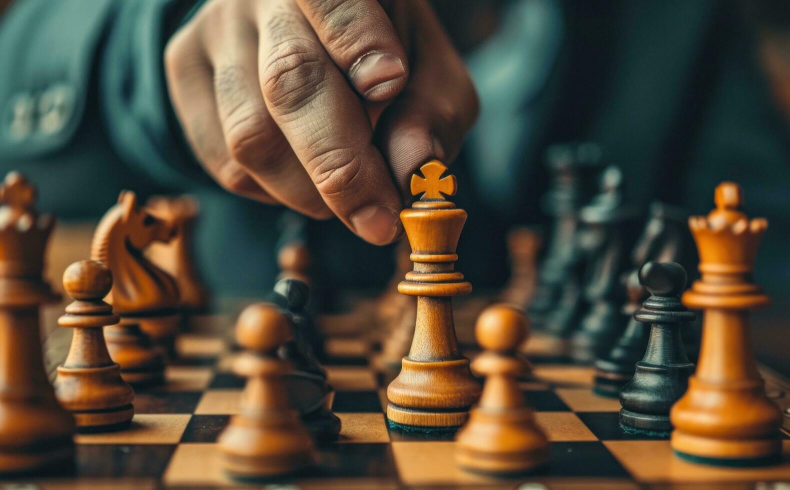 AI generated a man's hand on a chess board photo