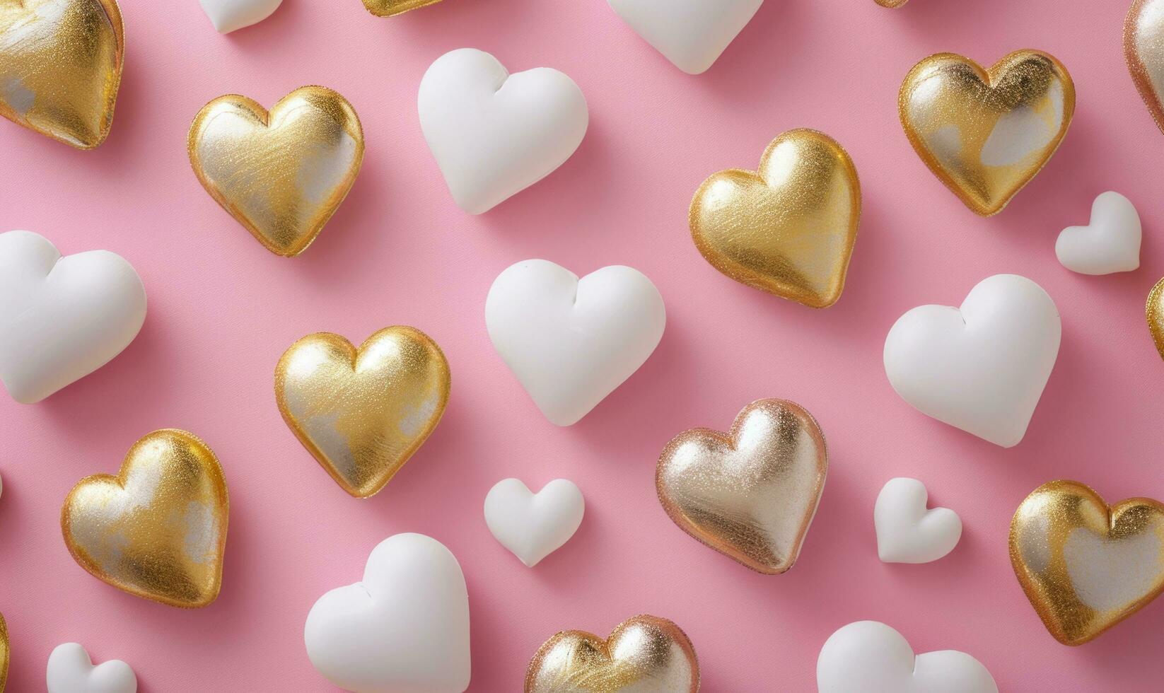 AI generated a pink background filled with golden and white coloured hearts photo