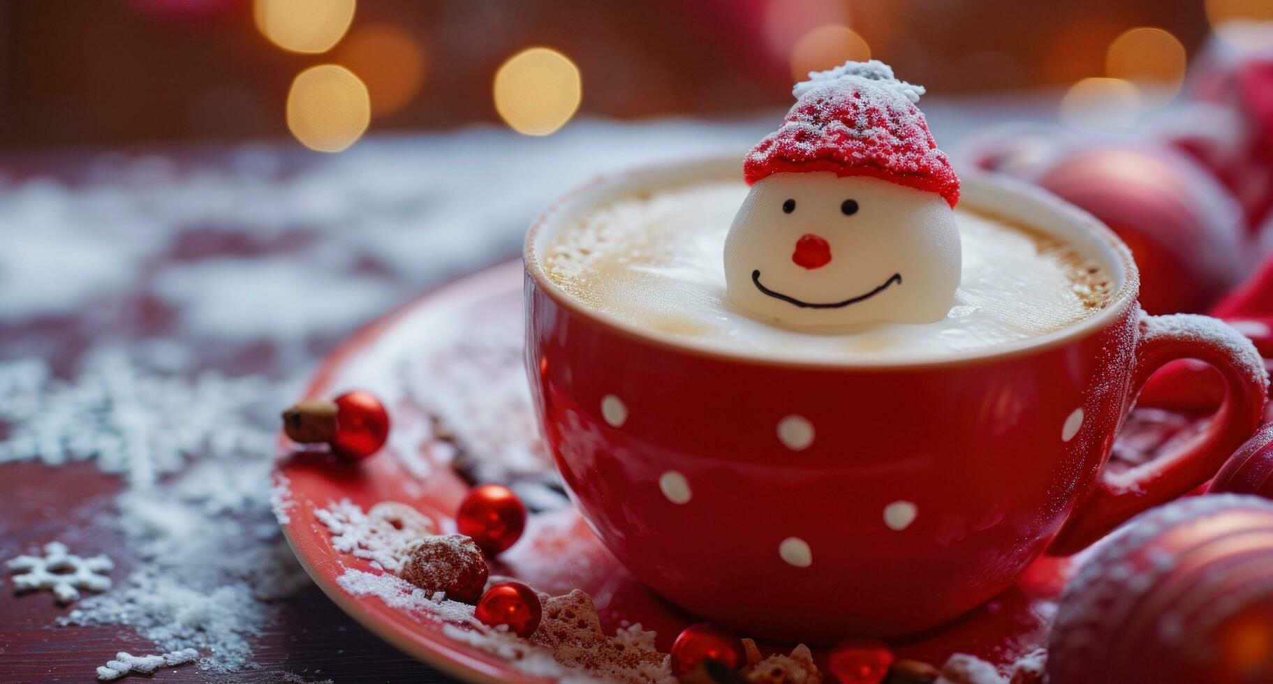 AI generated a cup of coffee with decorations to look like the snowman photo