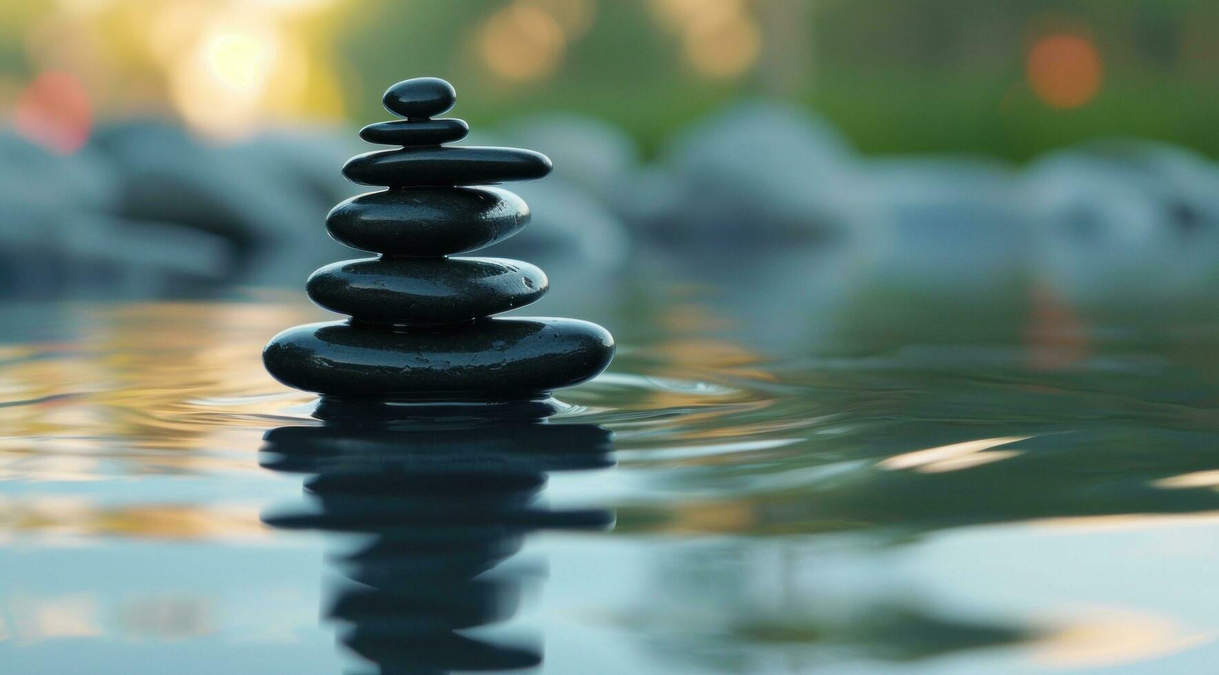 AI generated peace and relaxation concept with floating rocks photo