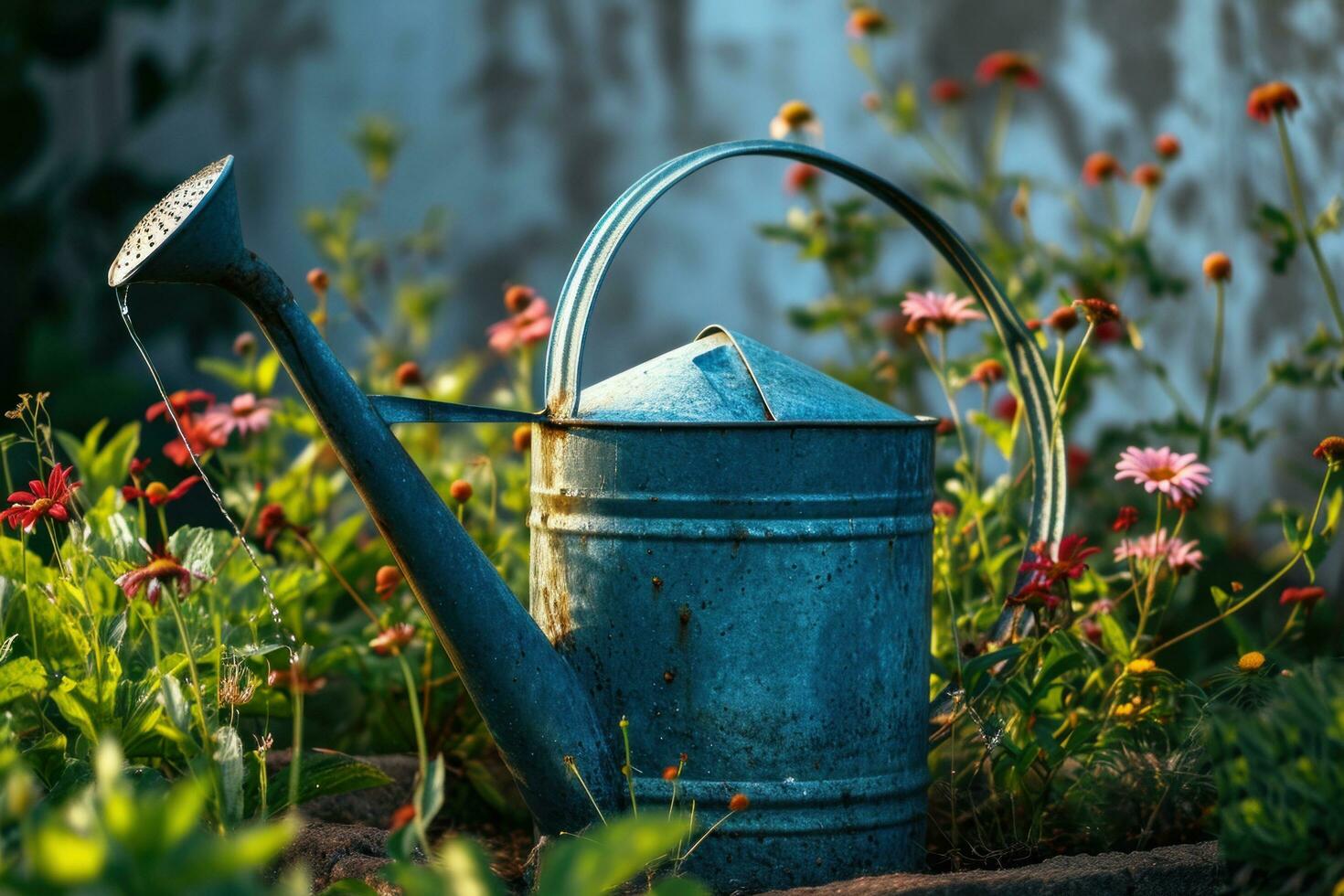 AI generated a watering can in a garden photo