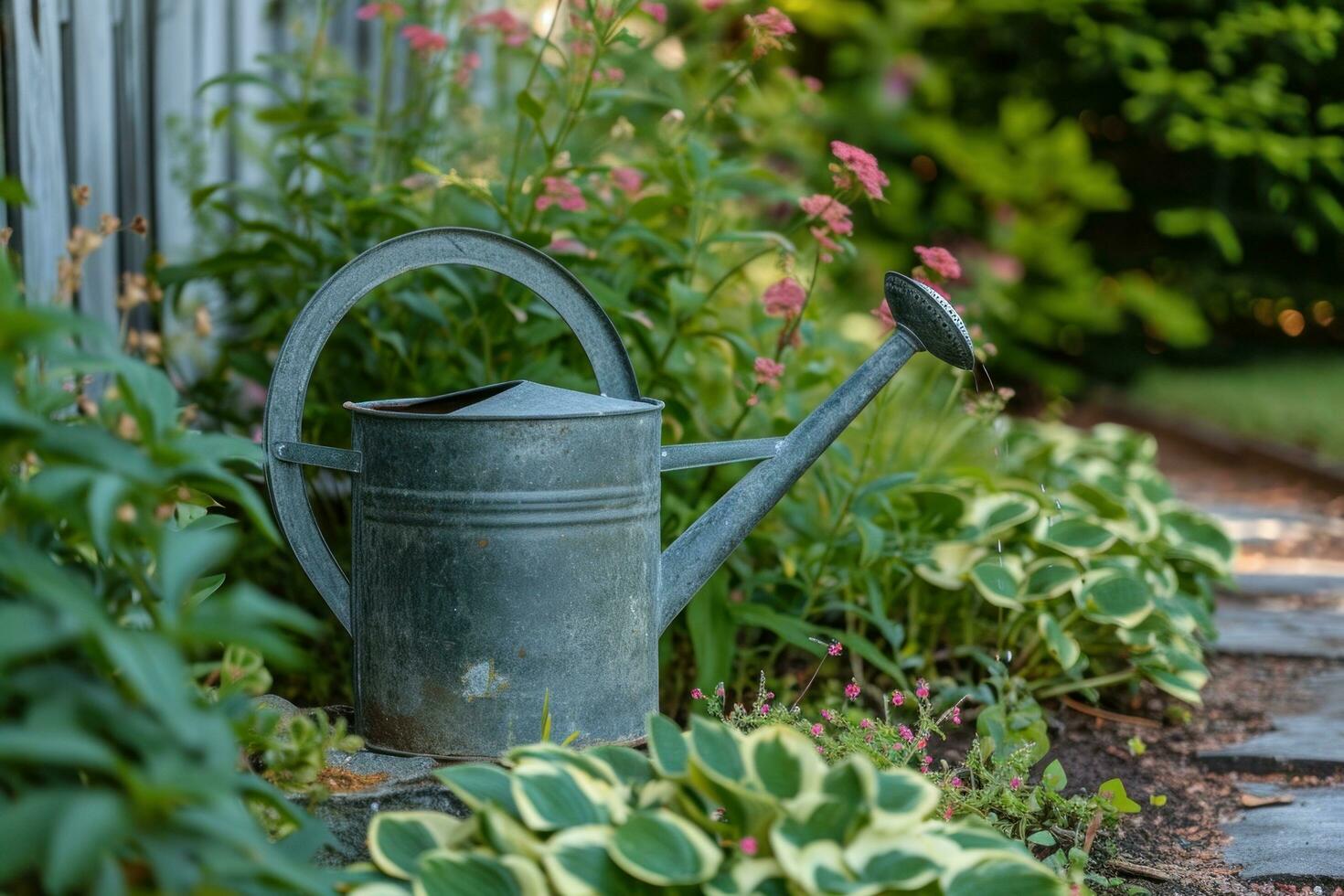 AI generated a watering can in a garden photo