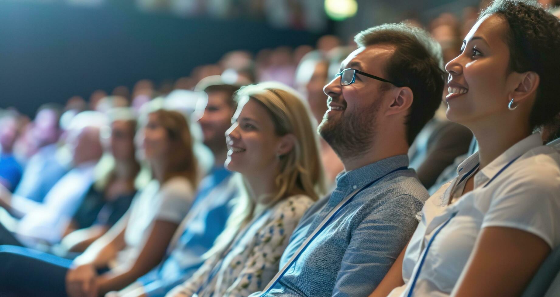 AI generated an audience of people is sitting at a conference photo
