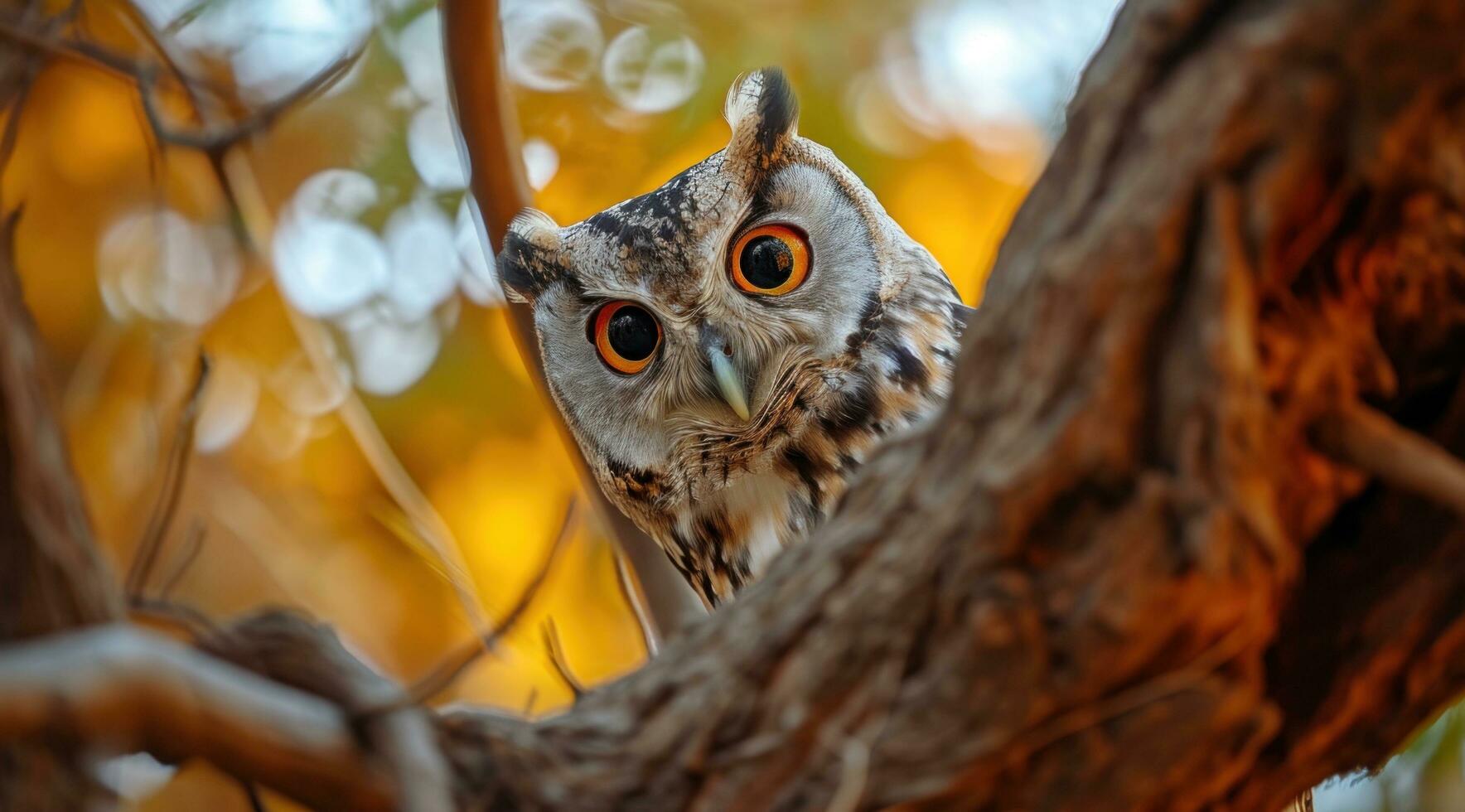 ai generado un búho persuade es presa con sus grande, brillante ojos foto