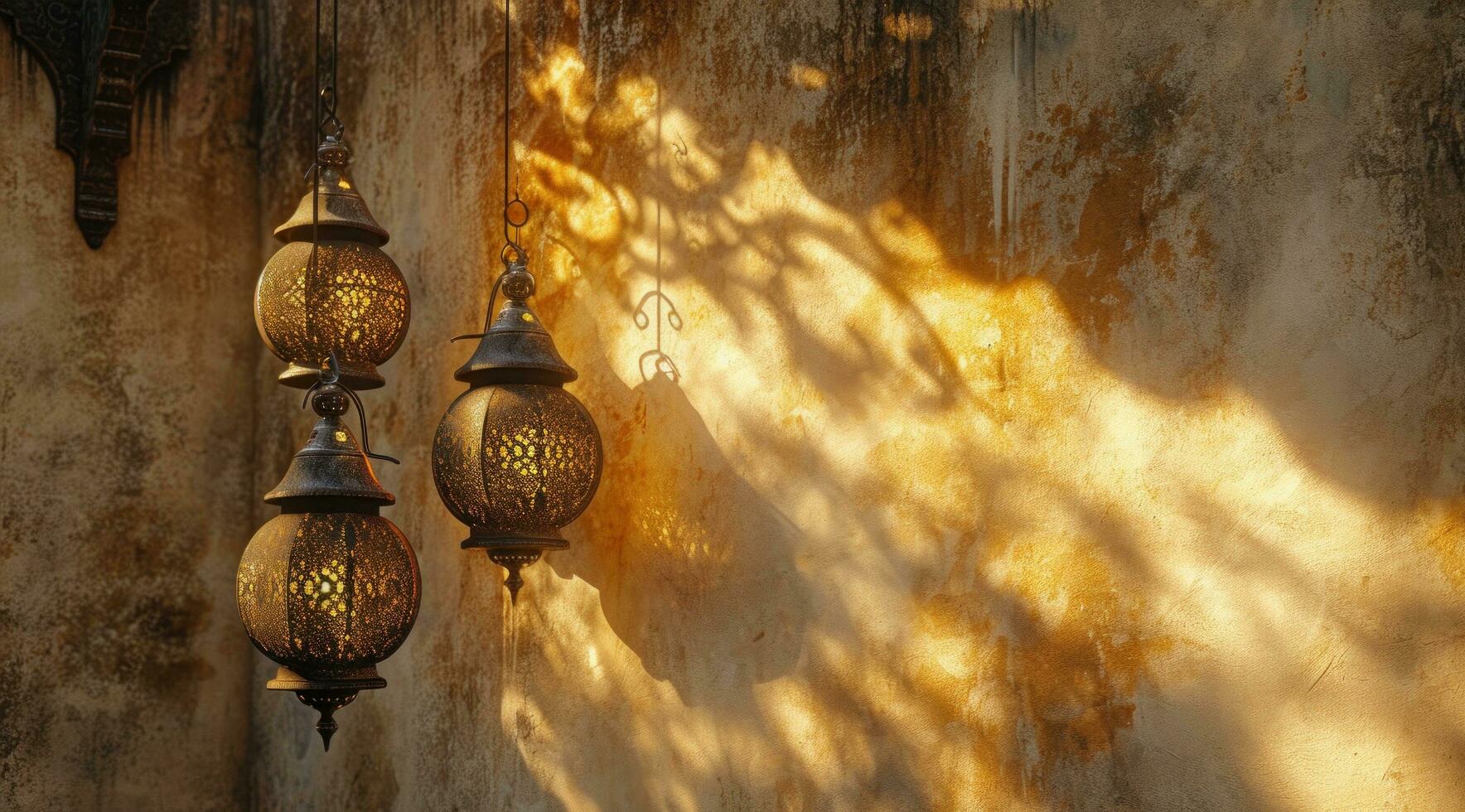 AI generated arabic lamps hanging on wall morocco wallpaper photo