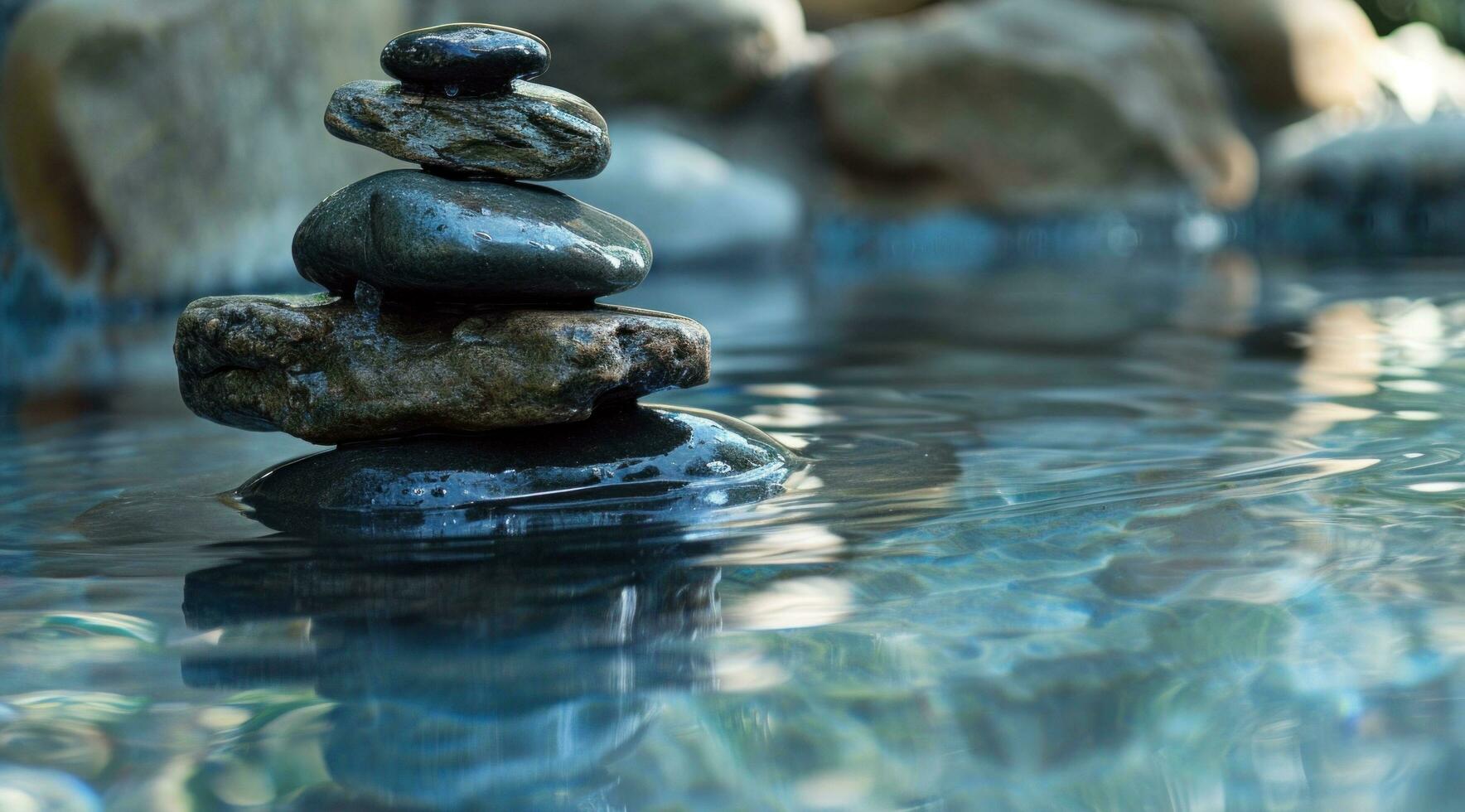 AI generated rocks floating on water in the pond photo