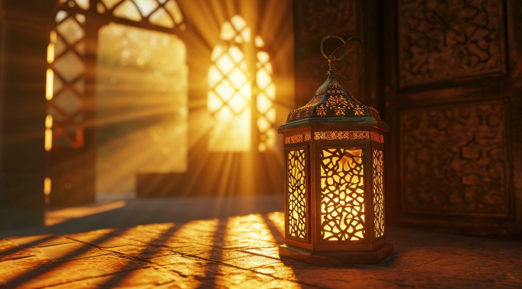 AI generated an illuminated lantern stands in a sunlit room photo