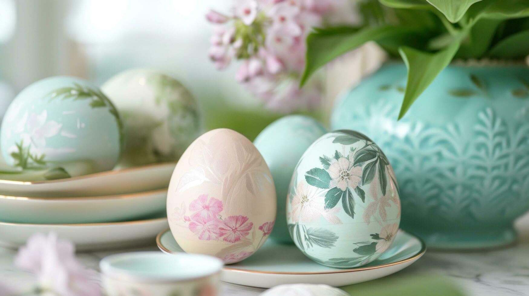 ai generado Pascua de Resurrección huevo cesta rodear en brillante rosado antecedentes en lento movimiento foto