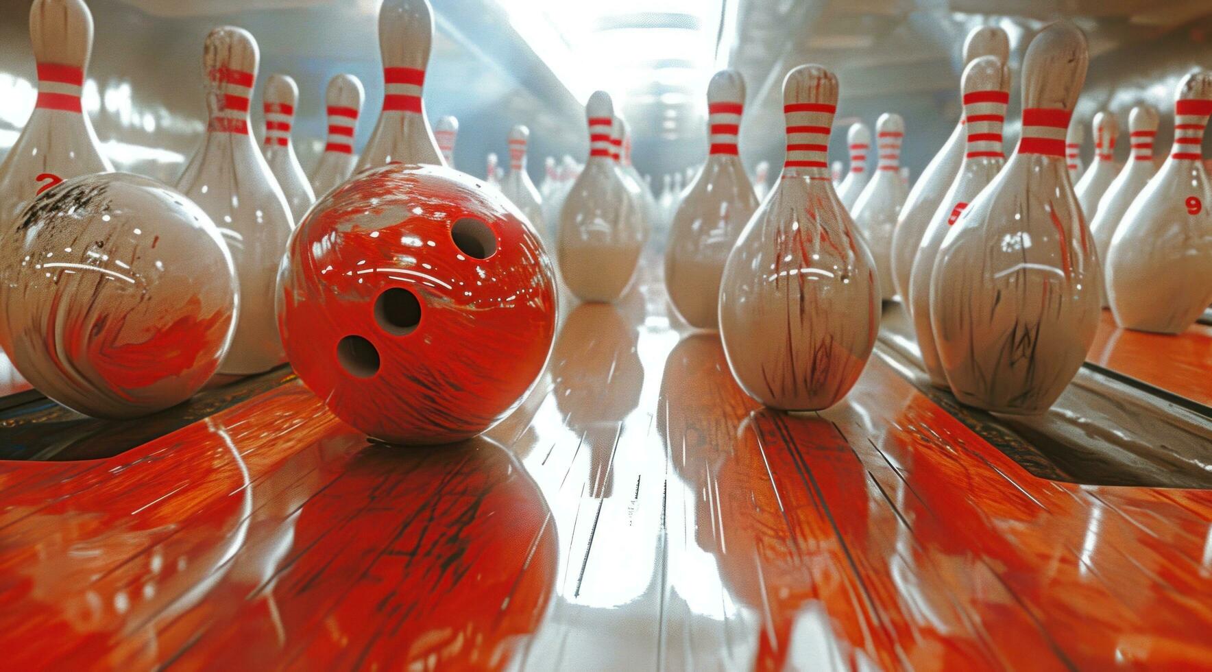 AI generated bowling game and game balls hitting pins photo