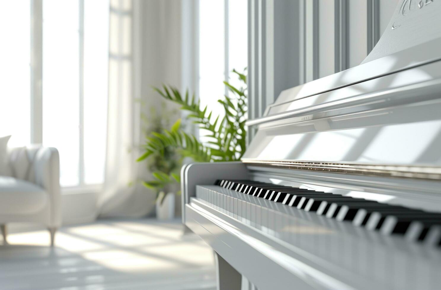 AI generated an upright piano and foot pedal set in a living room photo
