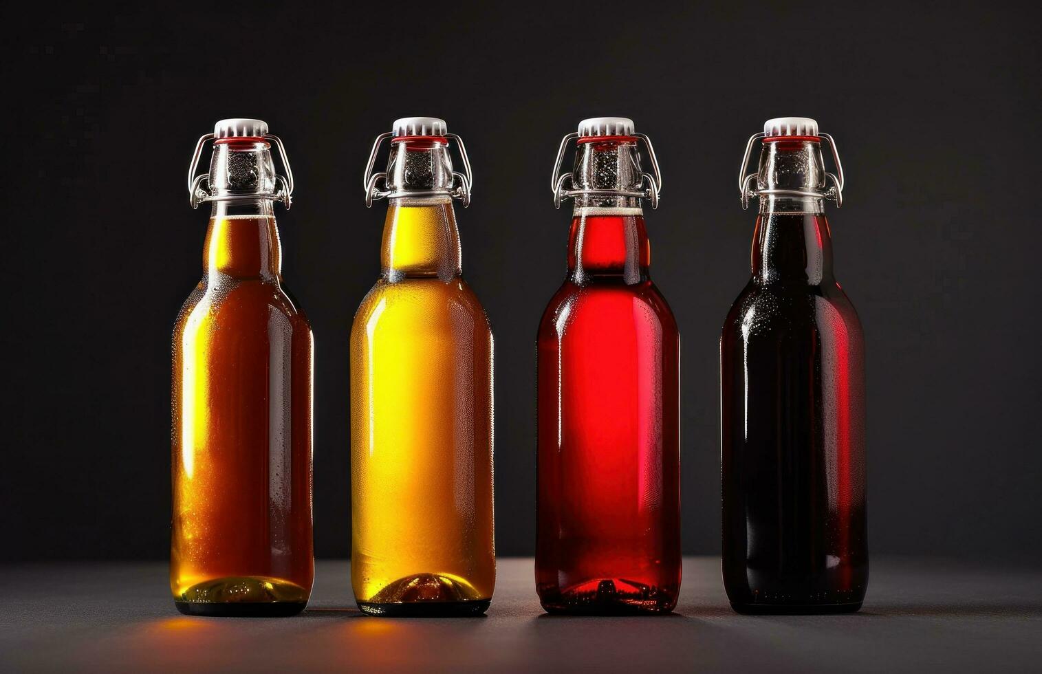 AI generated four different colored bottles bock photo