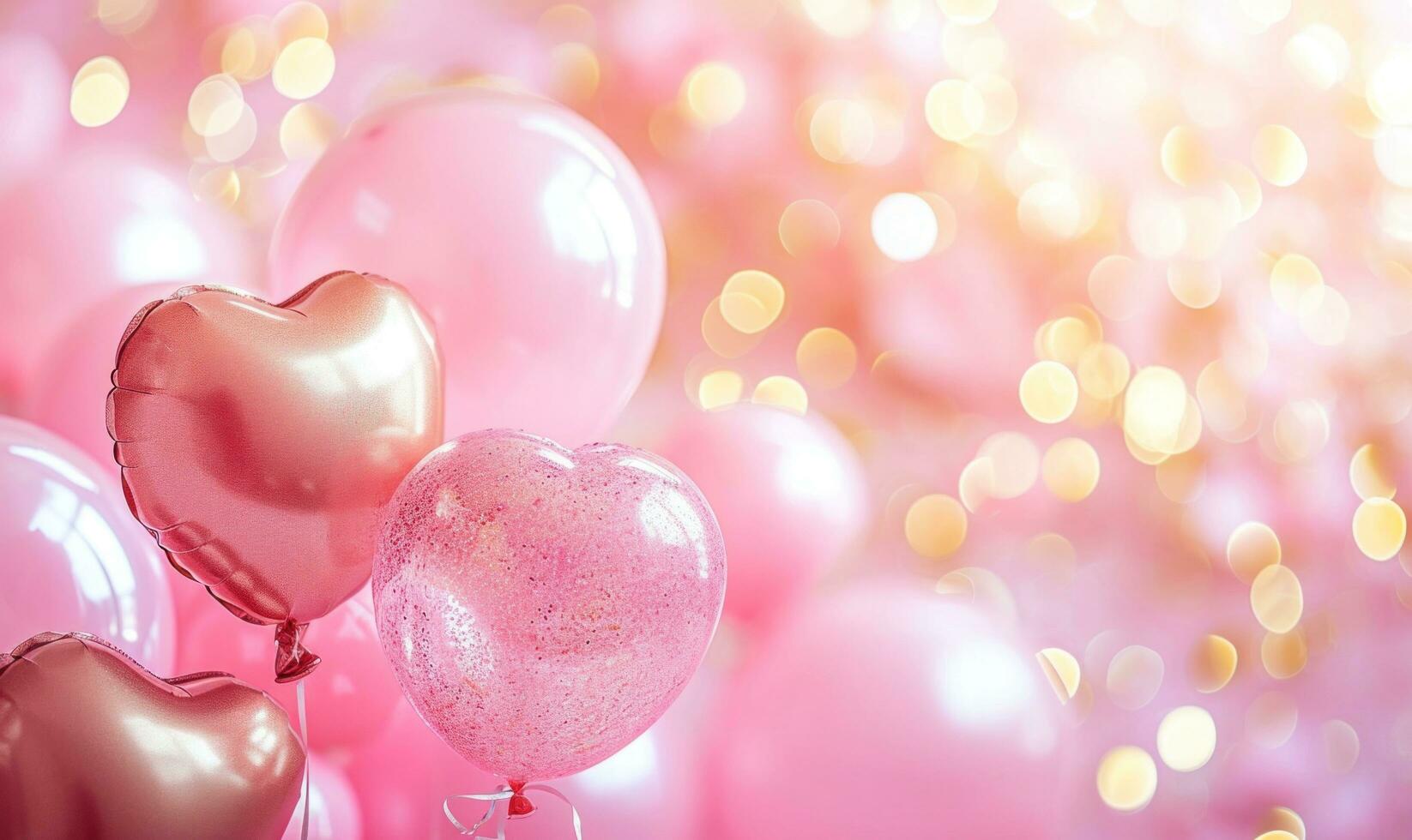 AI generated pink hearts and balloons on a pink background photo