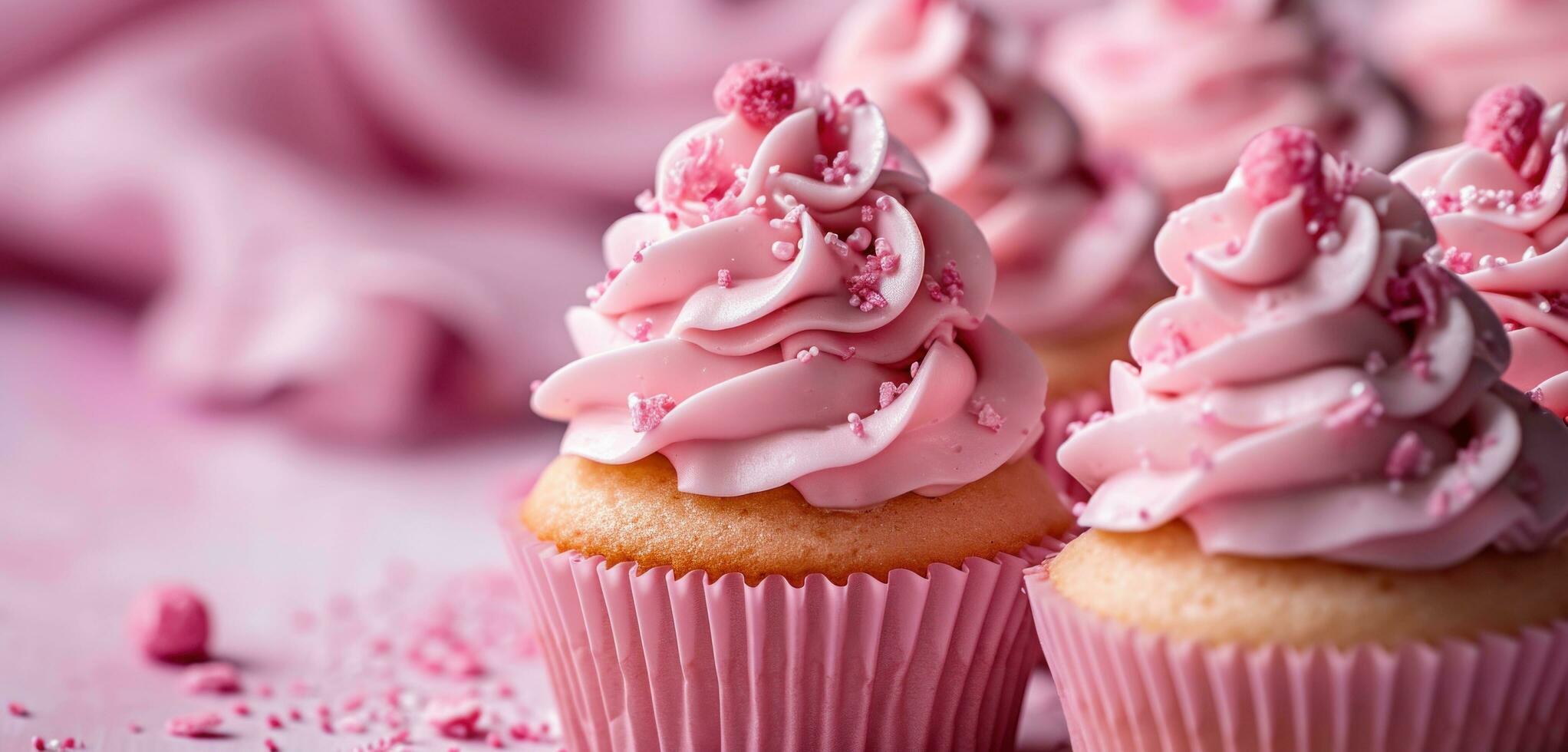 AI generated several pink cupcakes is a pink cupcake photo