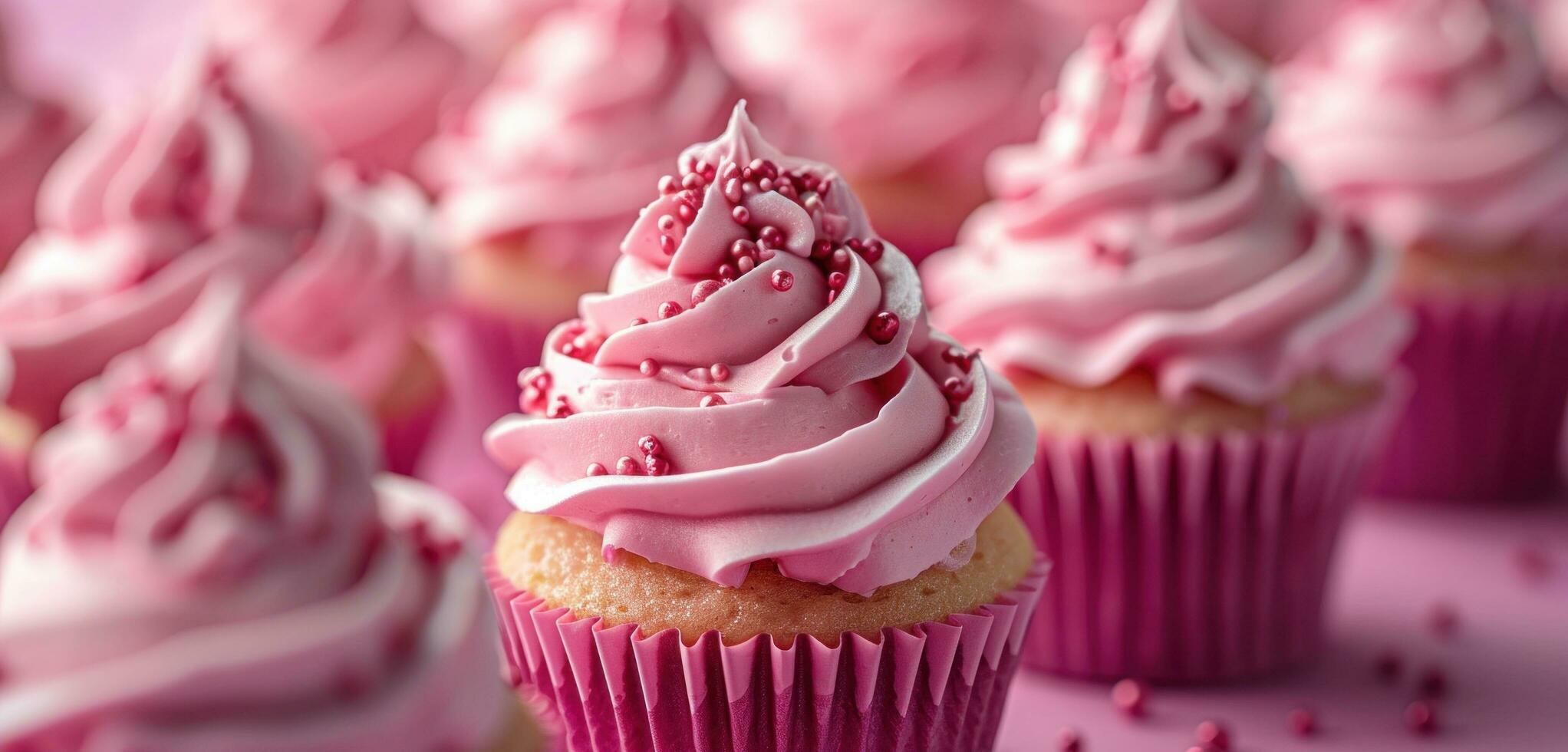 AI generated several pink cupcakes is a pink cupcake photo