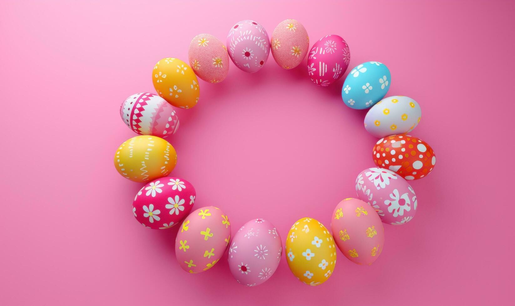 AI generated colorful coloured easter eggs are shown on a pink background photo