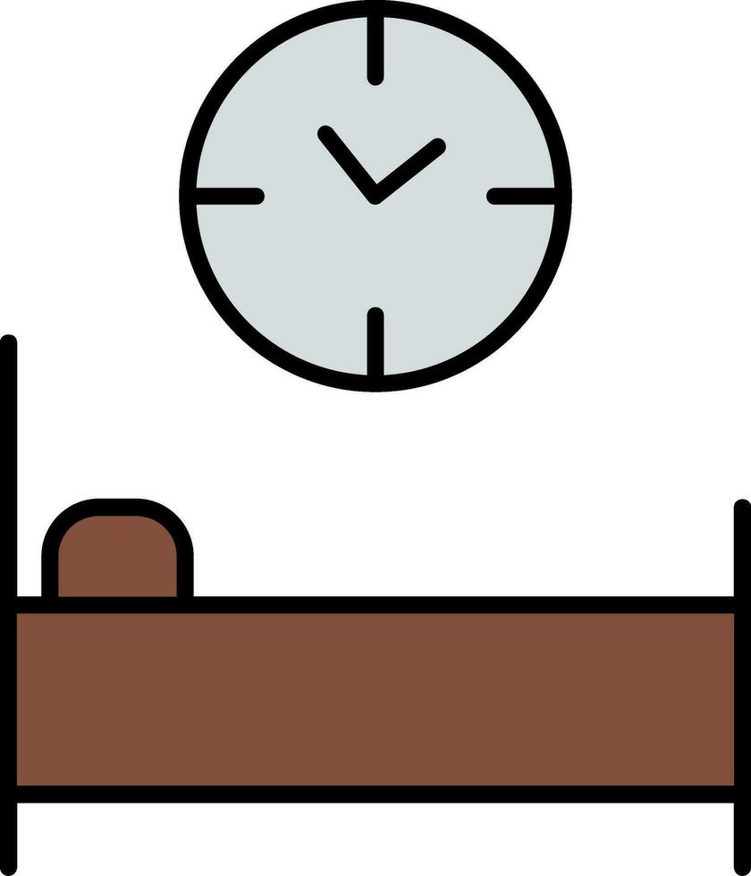 cama hora línea lleno icono vector