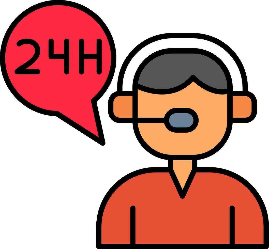 24 Hours Support Line Filled Icon vector