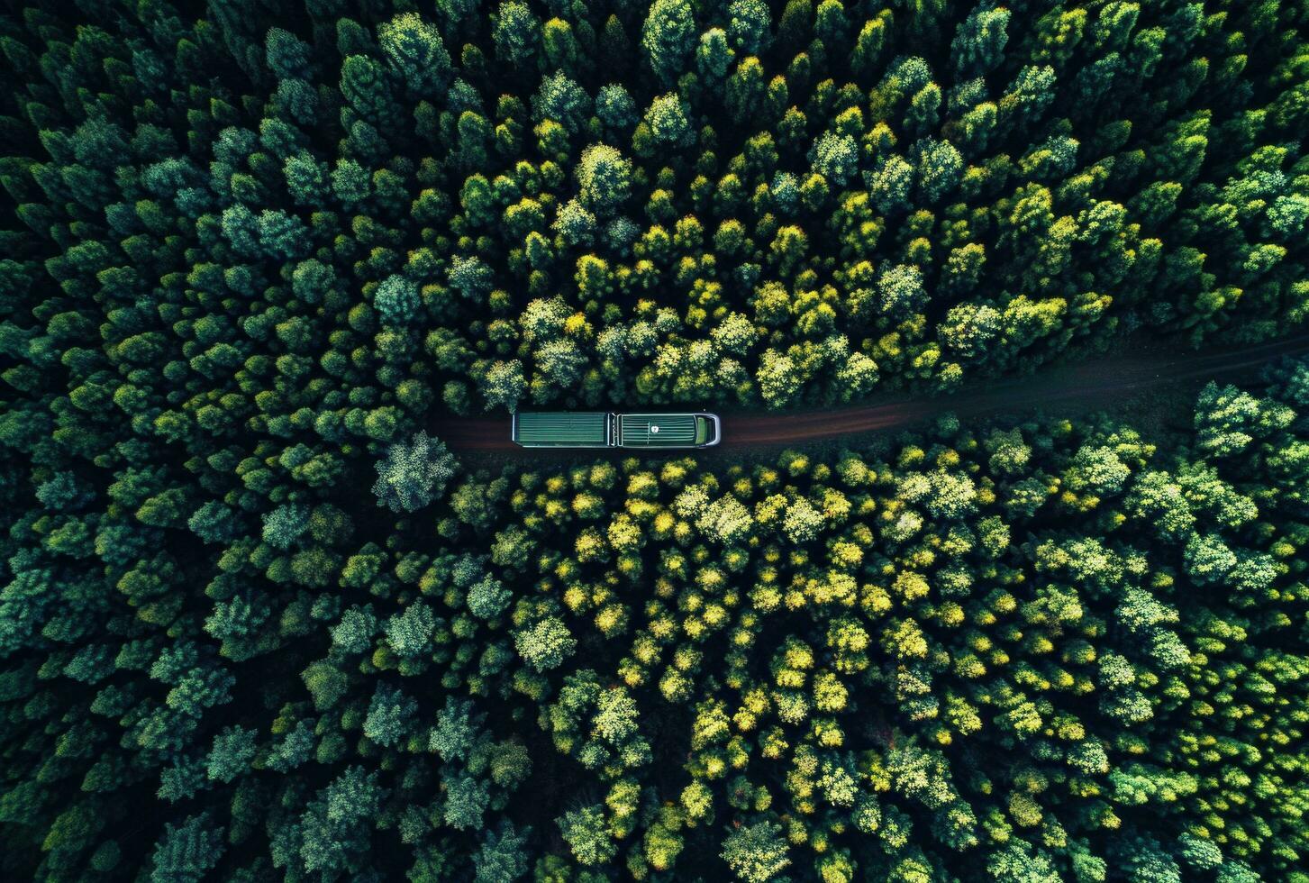 AI generated truck driving in the forest photo