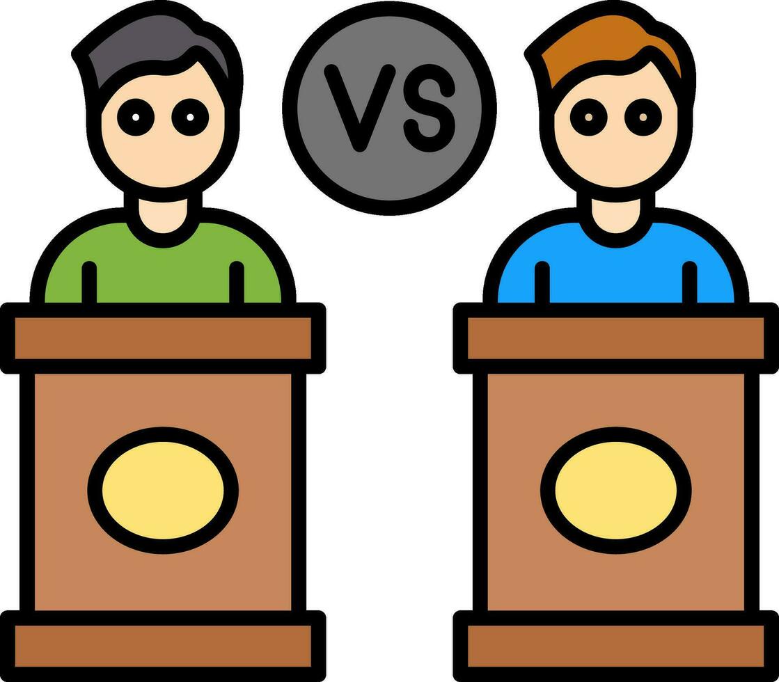 debate línea lleno icono vector