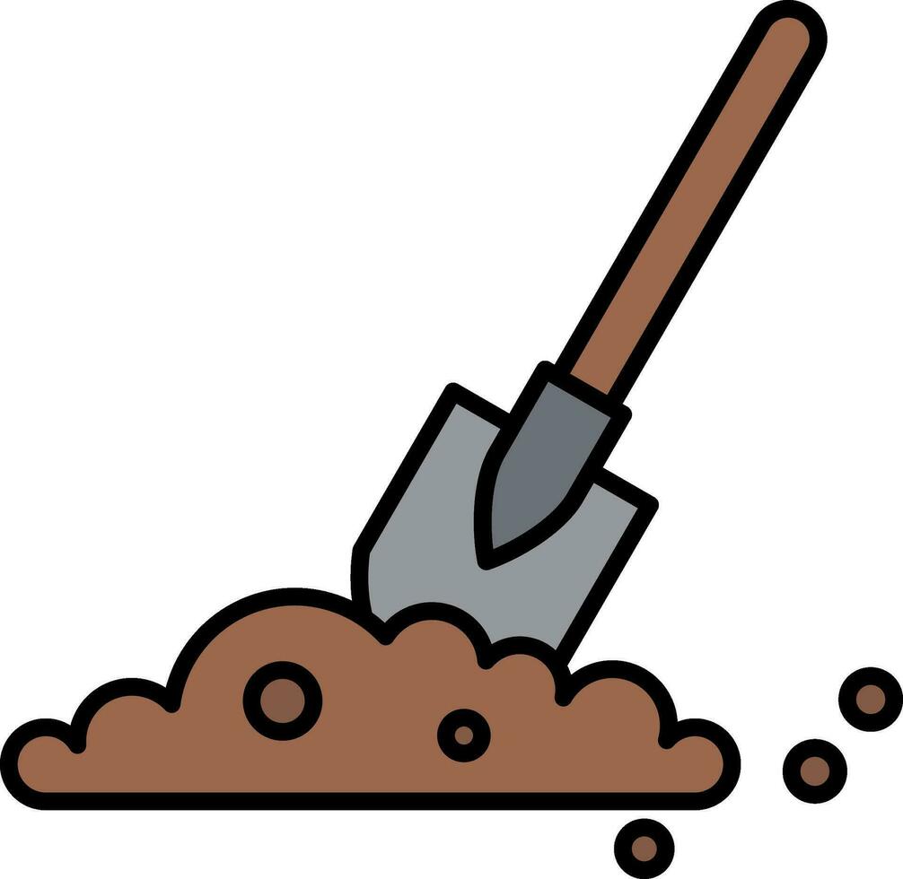 Shovel In Soil Line Filled Icon vector