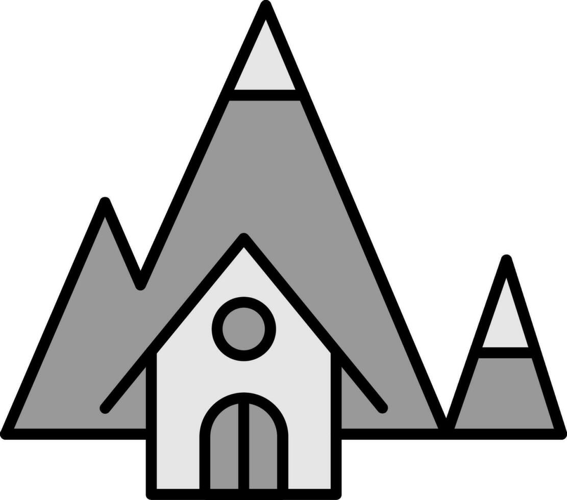 montaña casa línea lleno icono vector