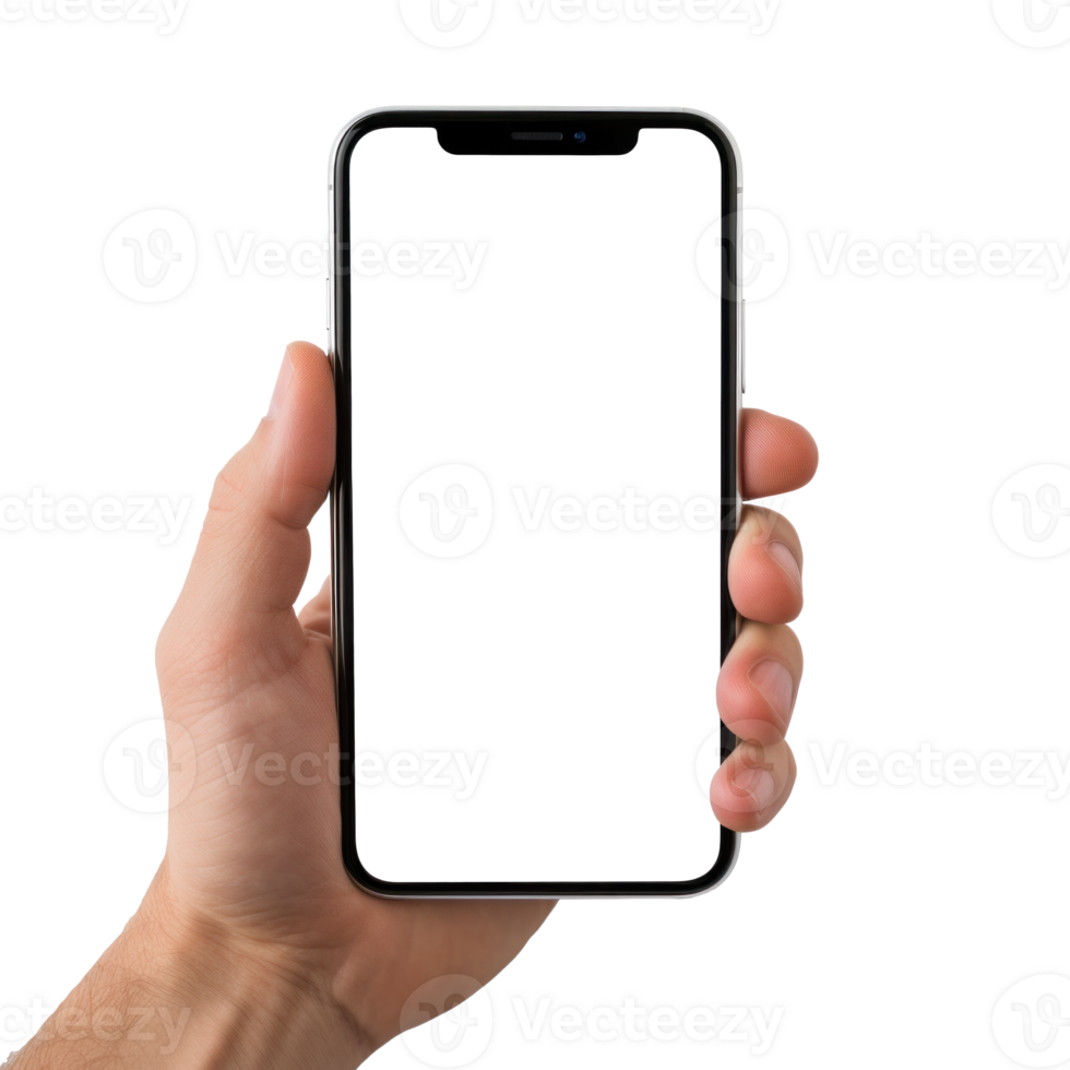 AI generated Hand Holding Smartphone with Blank Screen png
