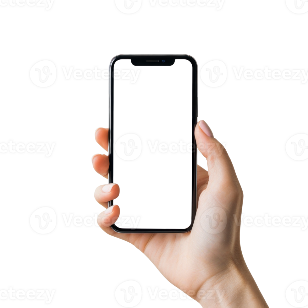 AI generated Hand Holding Smartphone Isolated on Transparent png