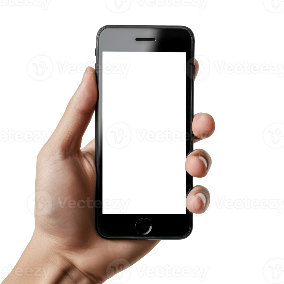 ai généré main en portant téléphone intelligent isolé sur Contexte png