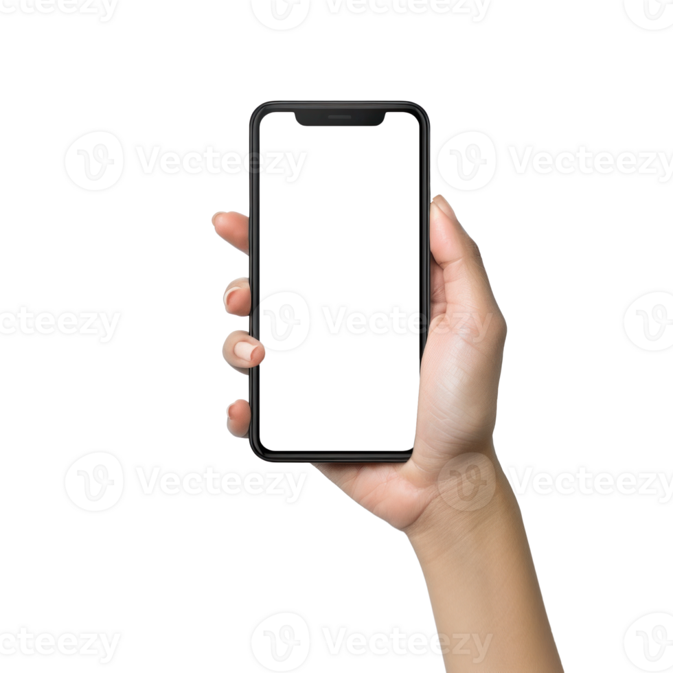 AI generated Hand Holding Smartphone Isolated on Background png