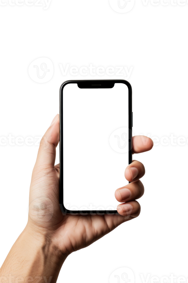 AI generated Hand Holding Smartphone Isolated on Transparent Background png