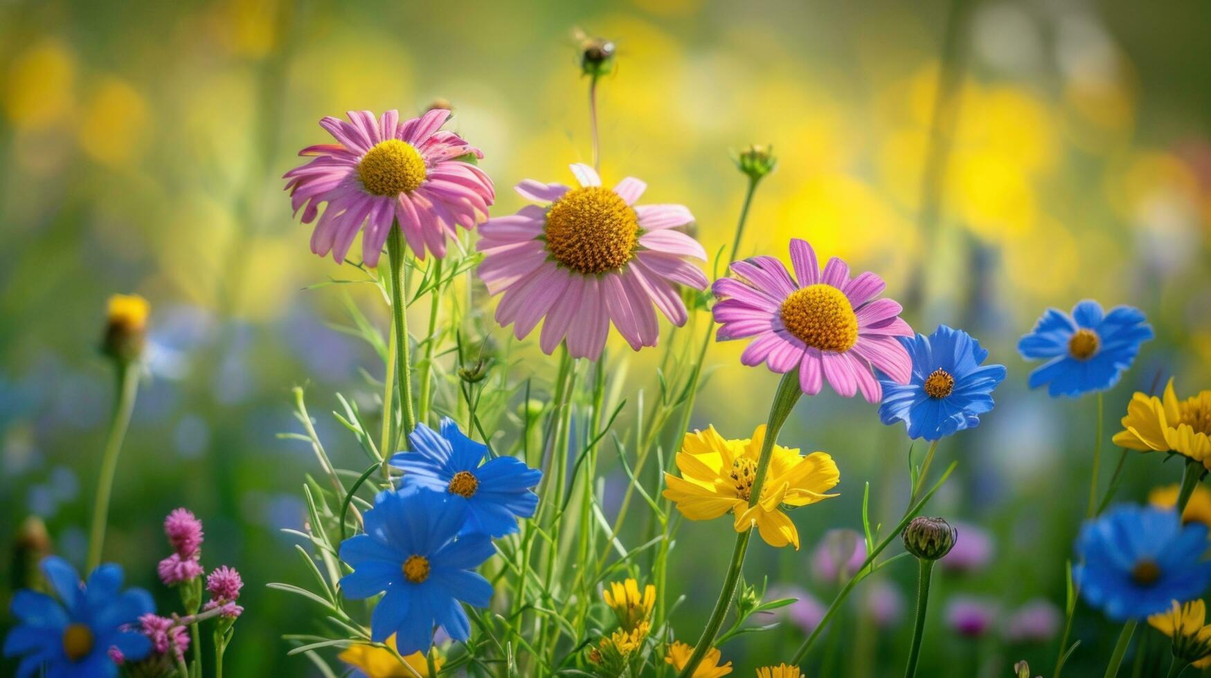 ai generado flores silvestres, zumbido abejas, y un vibrante Dom traer muelles animado espíritu foto