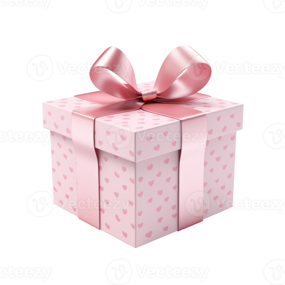 AI generated Pink Gift Box with Heart Pattern png