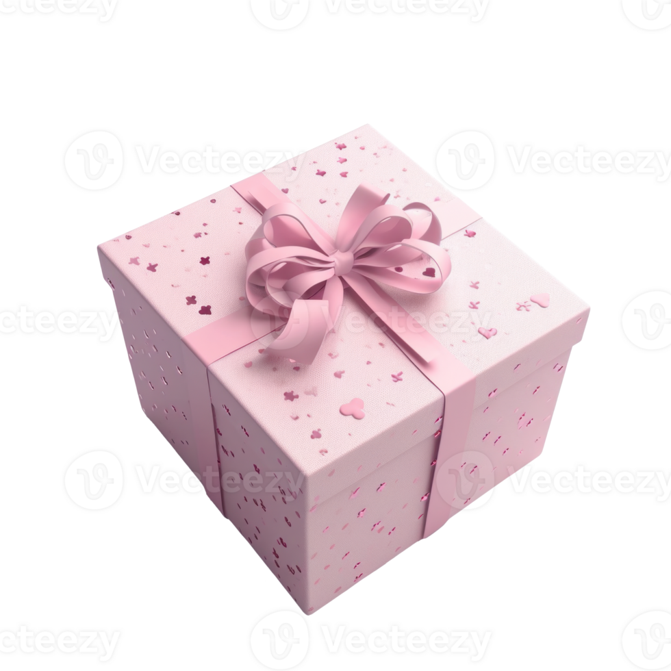 AI generated Heart-Patterned Pink Gift Box on Clear Background png