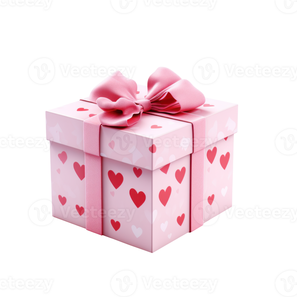 AI generated Romantic Pink Gift Box With Hearts png