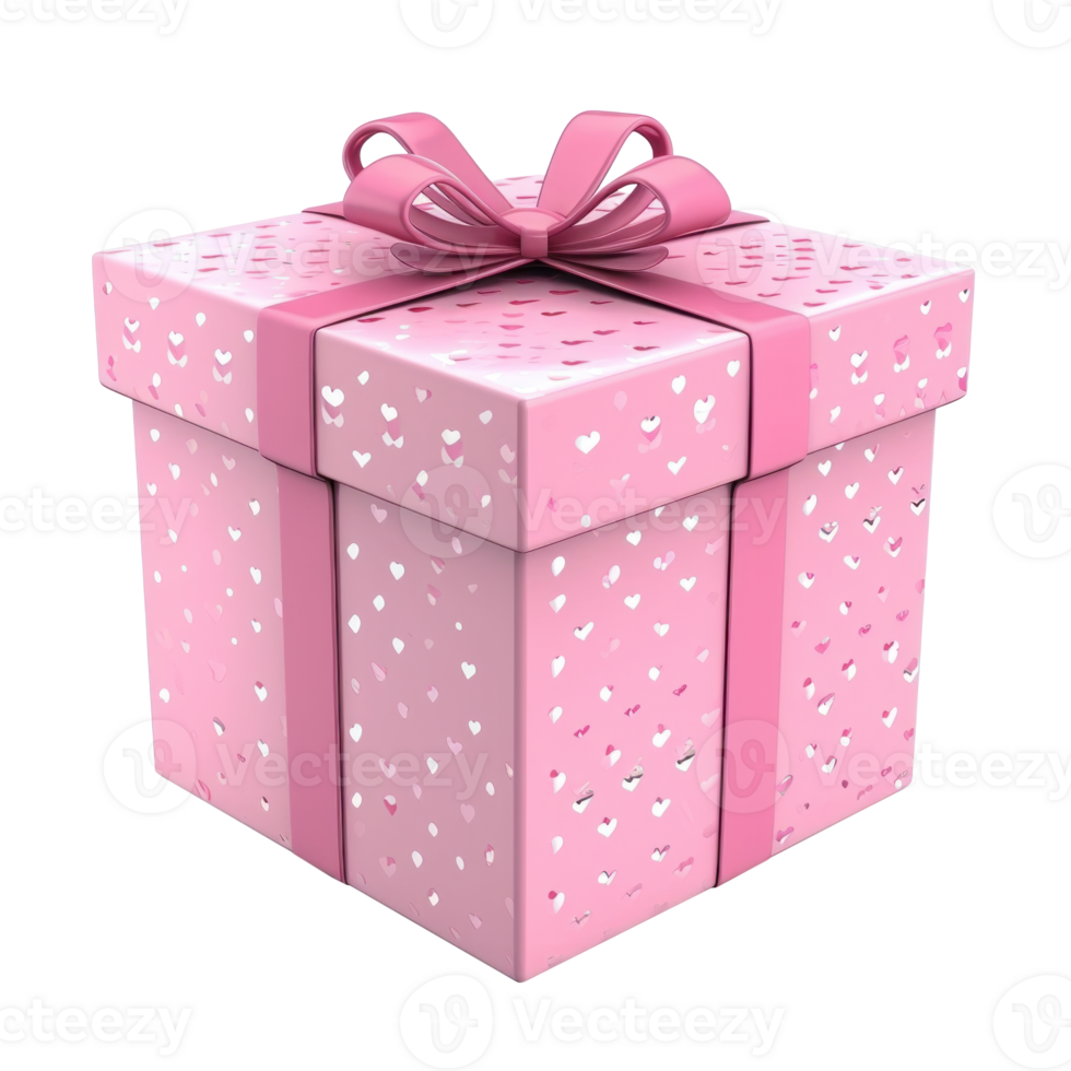 AI generated Pink Heart Patterned Gift Box Isolated png