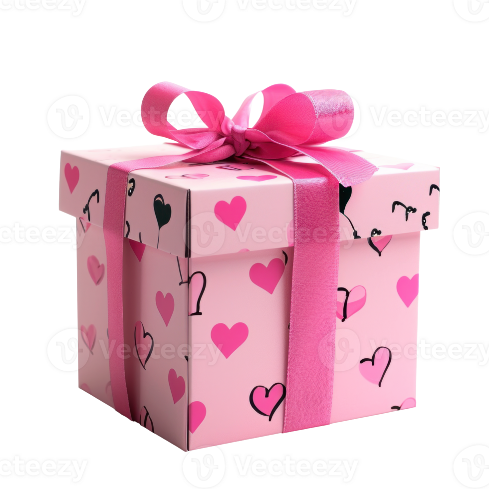AI generated Heart Pattern Pink Gift Box png