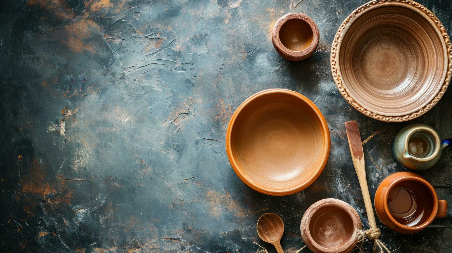 AI generated pottery background with copy space photo