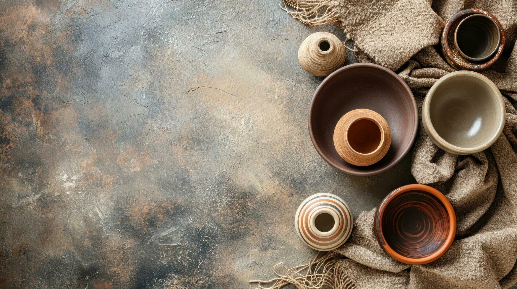 AI generated pottery background with copy space photo