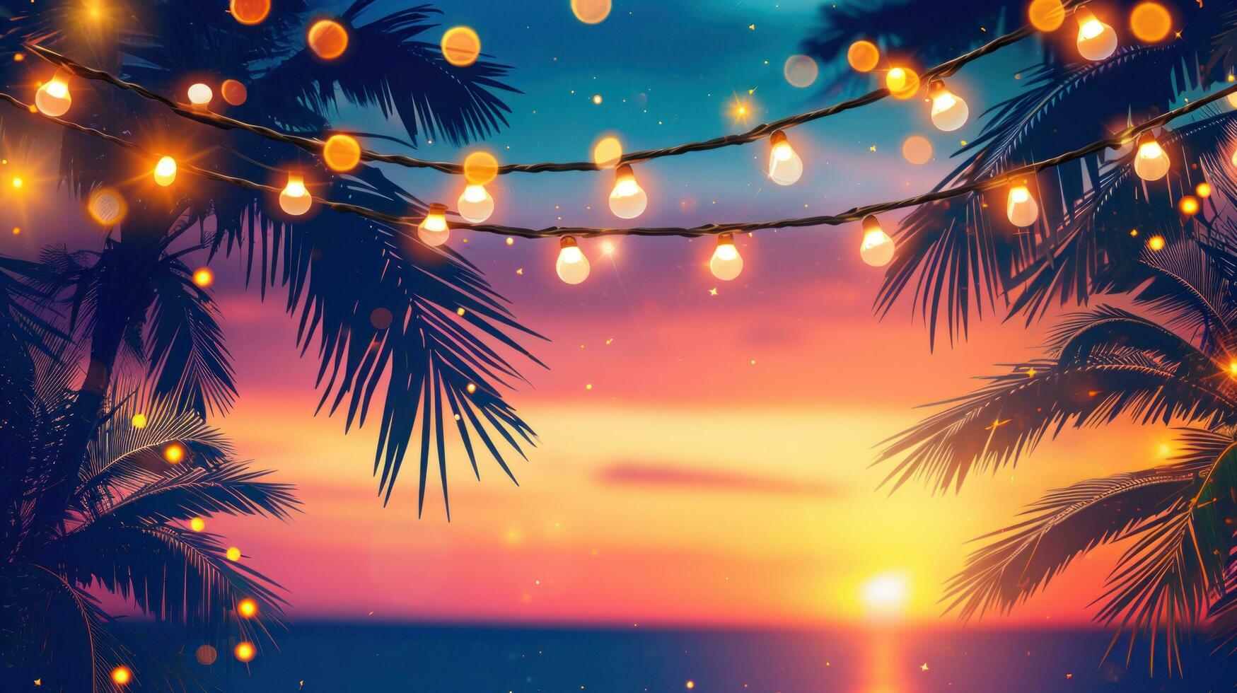 AI generated night summer party advertisment background with copy space photo