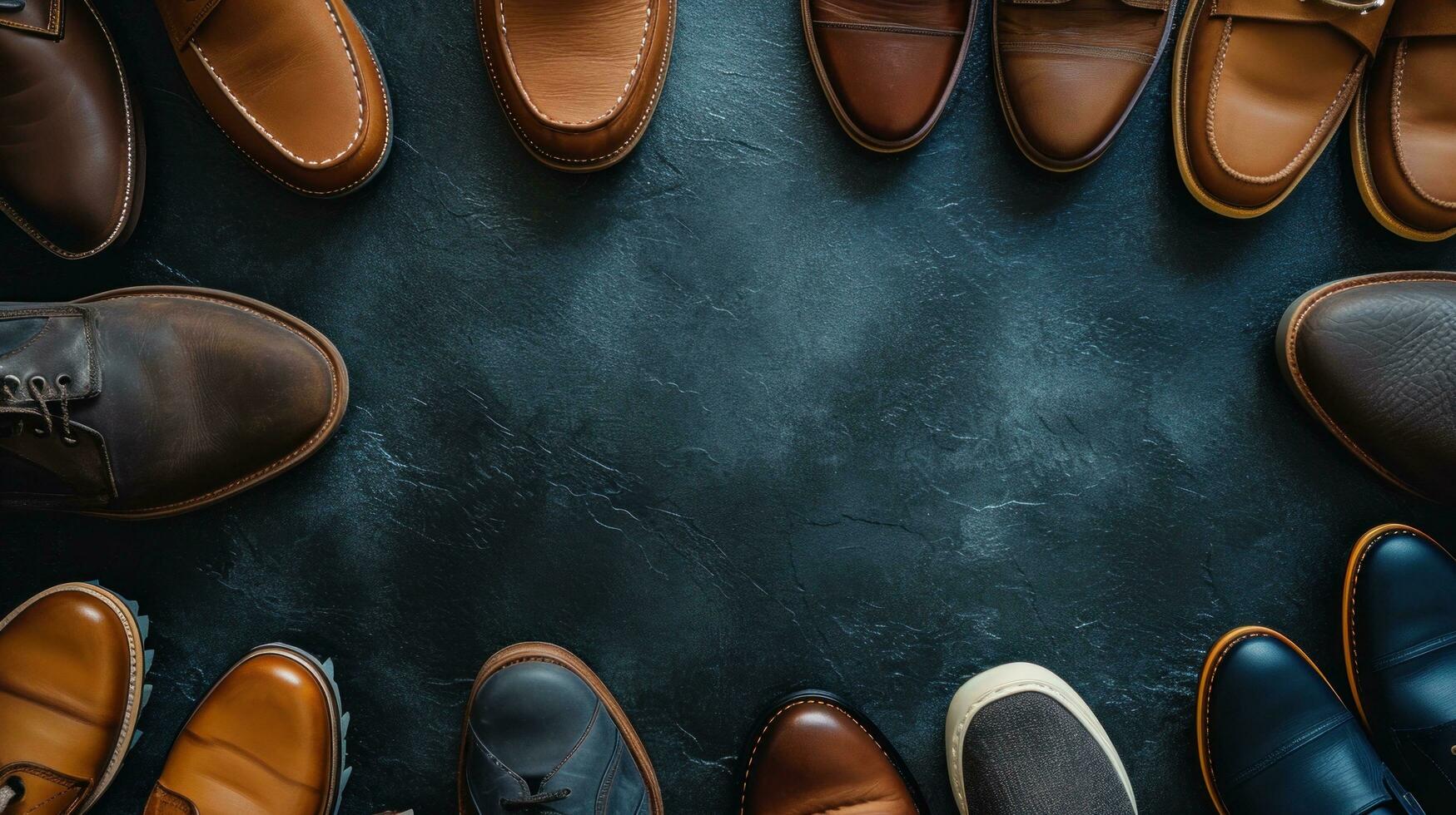 AI generated shoes store advertisment background with copy space photo