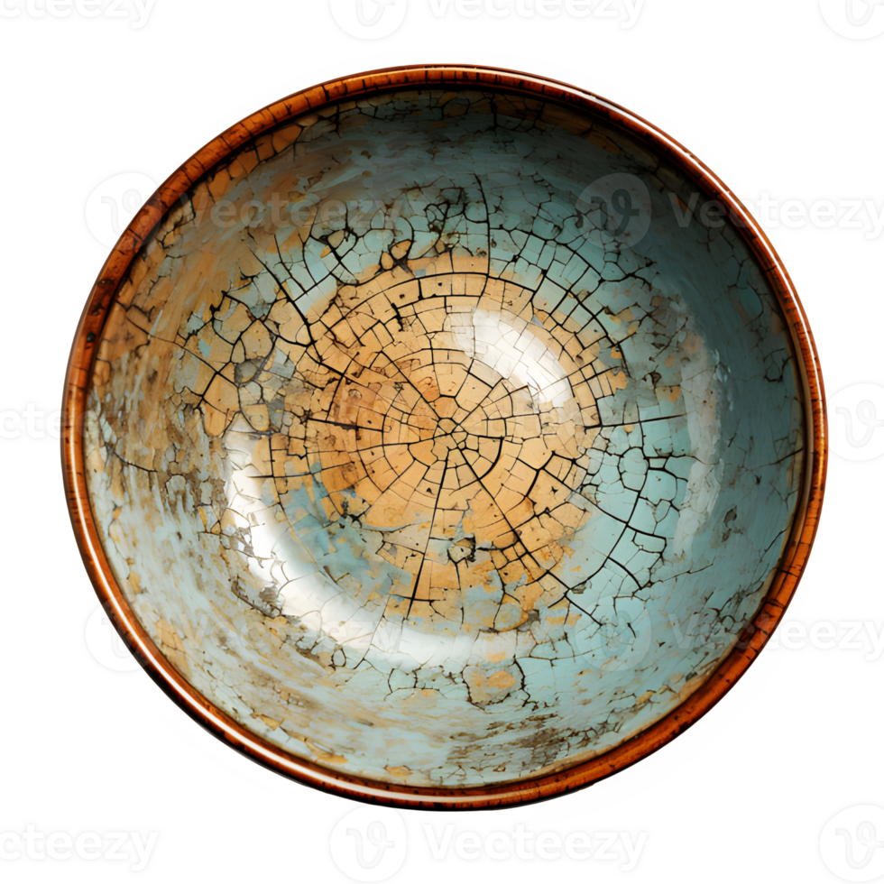 AI generated Antique bowl with cracked motif isolated on transparent background ,generative ai png